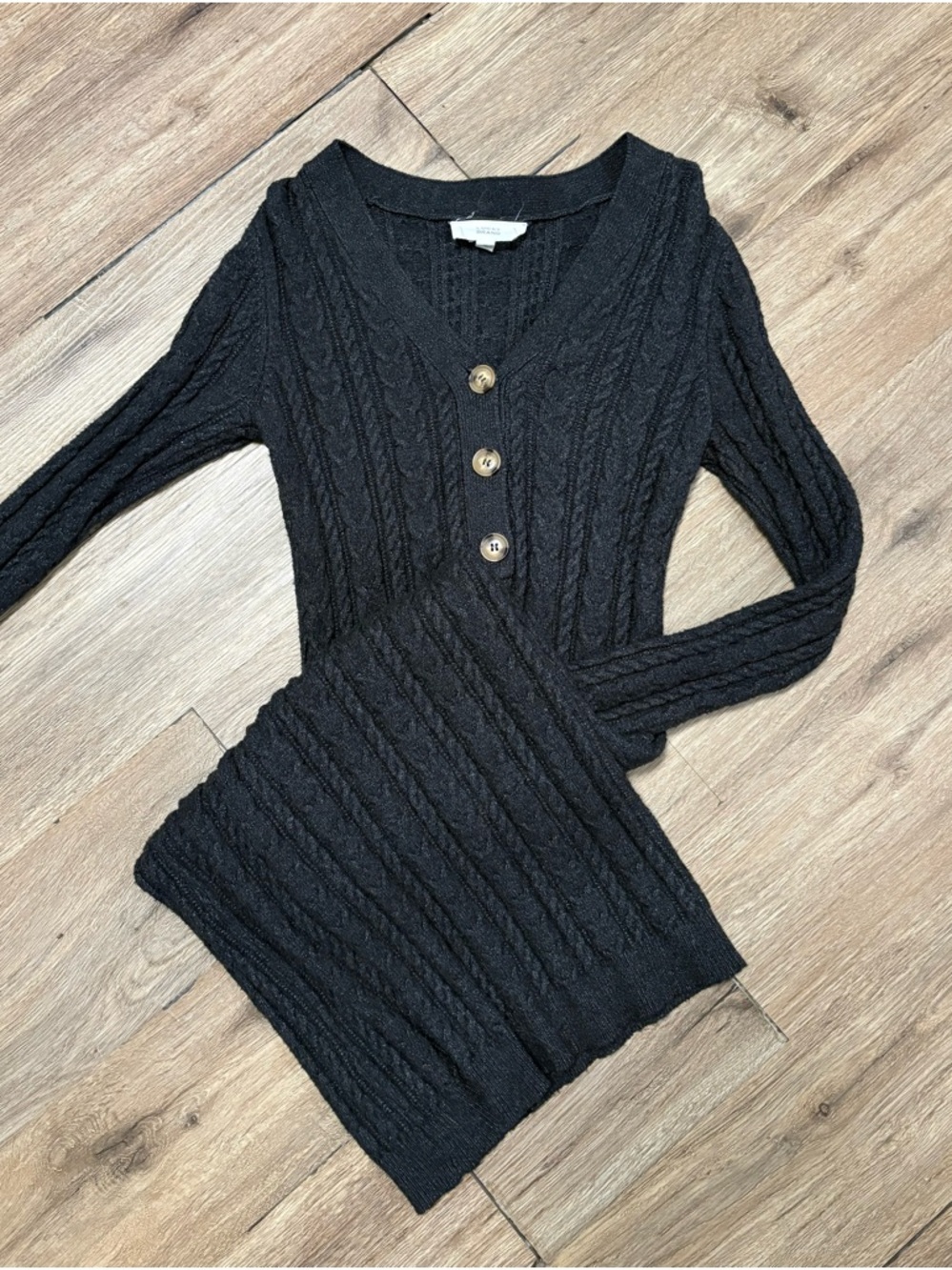 Lucky Brand Cable-Knit Long Sleeve Midi Dress with Button Front
